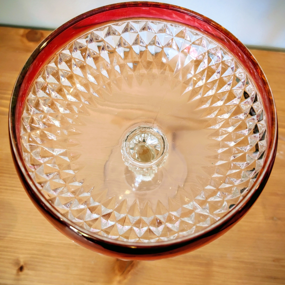 Vintage Indiana Glass Diamond Point Ruby Red Compote Candy Dish - Picture 2 of 6